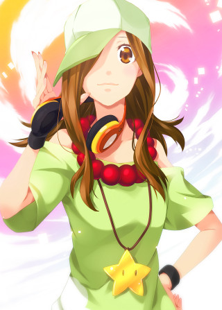 Woman hat star necklace green - toyism free wallpaper for mobile