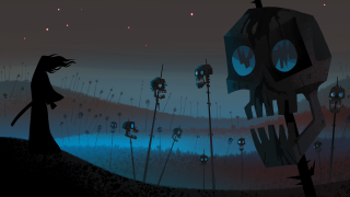 Skeleton person walking field night - grim free wallpaper