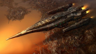 Futuristic ship floating buildings smoke - christopher moeller free wallpaper