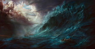 Boat wave man water painting - andrea pozzo free wallpaper