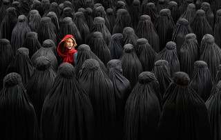 Woman red hoodie surrounded black - winning free wallpaper