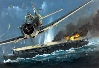 Plane ship ocean smaller plane - a painting of a plane free wallpaper