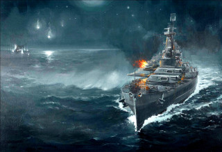 Battleship ocean night full moon - a full moon in the sky above free wallpaper