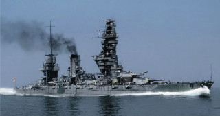 Battleship floating water smoke stacks 2 - top of a body free wallpaper