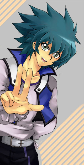 Man blue hair pointing camera - his finger free wallpaper