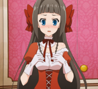 Woman red dress bow neck - a red ribbon free wallpaper for tablet