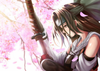 Woman sword tree pink flowers 3 - alvan fisher free wallpaper