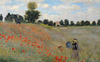 Woman child flower field umbrella 2 - claude monet free wallpaper