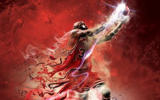 Basketball player red background swirl - game art free wallpaper