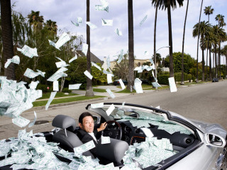 Man car money flying cash - money free wallpaper