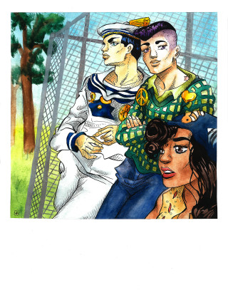 Group people sitting fenced area - a screenprint free wallpaper for mobile