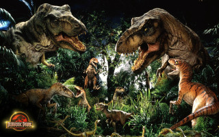 Dinosaurs jungle trees plants dark - a jungle free wallpaper