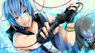 Blue haired woman microphone anime - blue hair holding free wallpaper for desktop