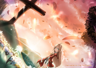 Girl cross field flowers leaves - visual free wallpaper for desktop