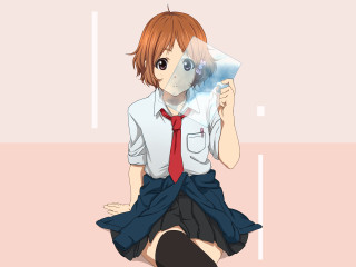 Girl skirt shirt tie sitting - kyoani free wallpaper