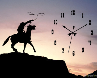 Cowboy silhouette horse lasso clock - a storybook illustration free wallpaper