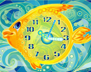 Clock fish water bubbles blue - surreal design free wallpaper for desktop