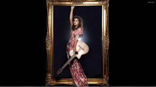 Woman long dress guitar picture - a guitar in front free wallpaper