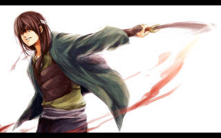 Man sword green robe back - anime style free wallpaper