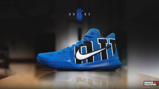 Blue nike basketball shoe tht - typographic free wallpaper for desktop