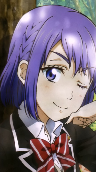 Girl purple hair bow tie - seductive smile free wallpaper