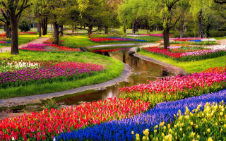 Park river flowers bridge nature 2 - free spring wallpaper
