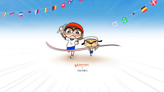 Cartoon girl surfboard sky flags - extreme free wallpaper