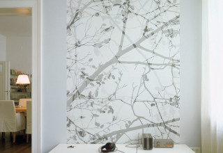 White table phone lamp tree - postminimalism free wallpaper