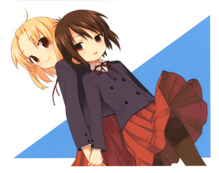 Anime girls backtoback schooluniform smile - official art free wallpaper for desktop