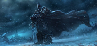 Man black cloak sword snowy - a dark sky behind free wallpaper