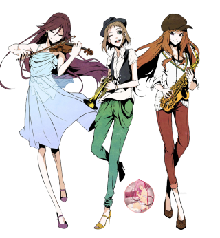 Anime girls musical instruments ball - a hat free wallpaper for tablet