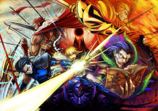 Cartoon characters fire sky background - rob rey and kentaro miura style free wallpaper