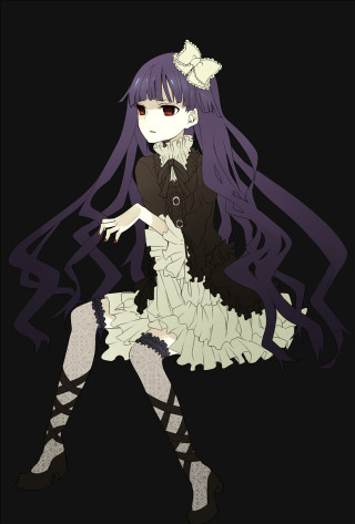 Purple haired gothic girl sitting - lineart free wallpaper for mobile