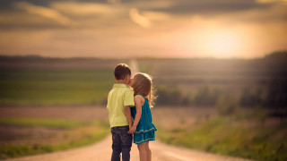 Boy girl dirt road sunset 3 - a boy and a girl free wallpaper