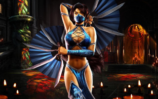 Woman blue bikini knives mask - game art free wallpaper