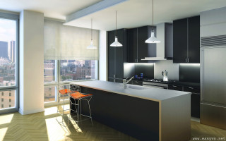 Kitchen large island city window - bauhau free wallpaper