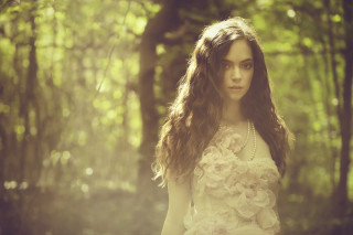 Woman dress forest trees sunlight - pre free wallpaper