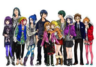 Anime characters group arms around 12 - a line free wallpaper
