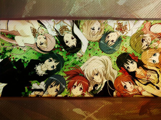 Anime girls circle grungy frame - a circle together free wallpaper