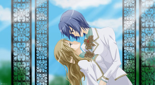 Anime couple kissing gate sky - a gate free wallpaper