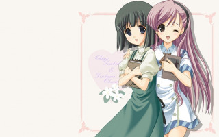 Anime girls hugging heart pink - a detailed drawing free wallpaper for desktop