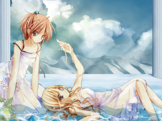 Anime couple laying water together - the water together free wallpaper