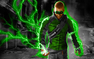Man green suit green lightning - a green suit holding free wallpaper for desktop
