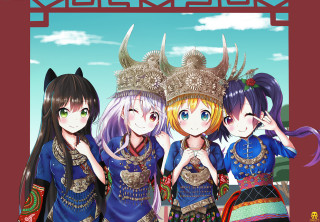 Three anime horns dress posing - three anime girl free wallpaper