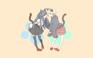 Anime couple cats shoulder back - kawaii free wallpaper for desktop