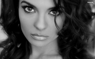 Woman long hair white shirt 27 - her eye wide open free wallpaper