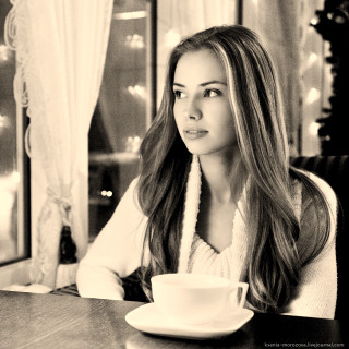 Woman sitting table coffee window - eszter mattioni free wallpaper for tablet