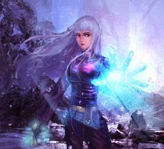 Woman long hair purple outfit - free fantasy wallpaper for tablet