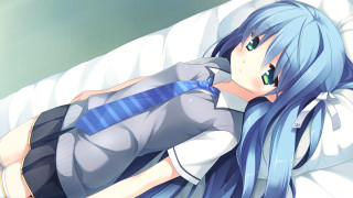 Blue hair girl bed blush - aguri uchida free wallpaper