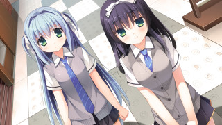 Anime girls blue hair checkered - floor free wallpaper for desktop